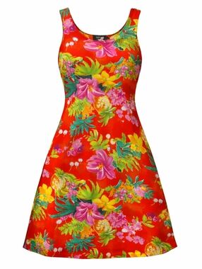 Tampa Bay Artwear Floral Sleeveless Summer Beach Vacay Orange Mini Dress Size M